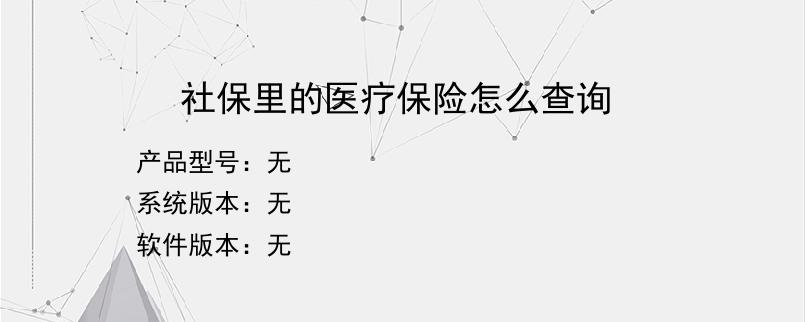 社保里的医疗保险怎么查询