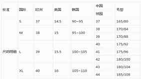 衣服欧码中国码对照表